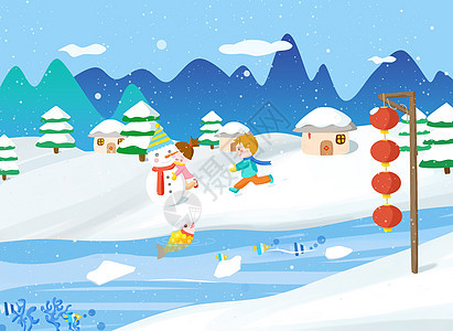 雪景插画图片下载-正版插画400082117